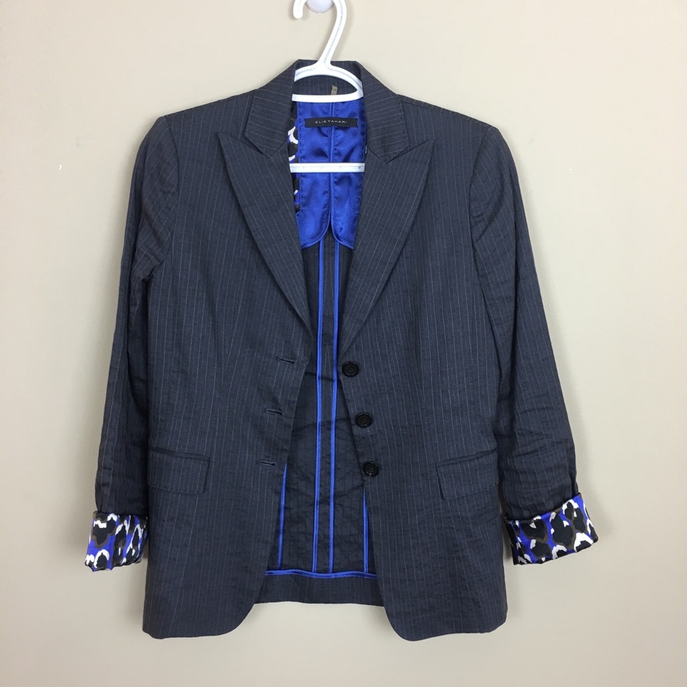 Elie Tahari Crinkle Linen Roll Up Cuff Jacket